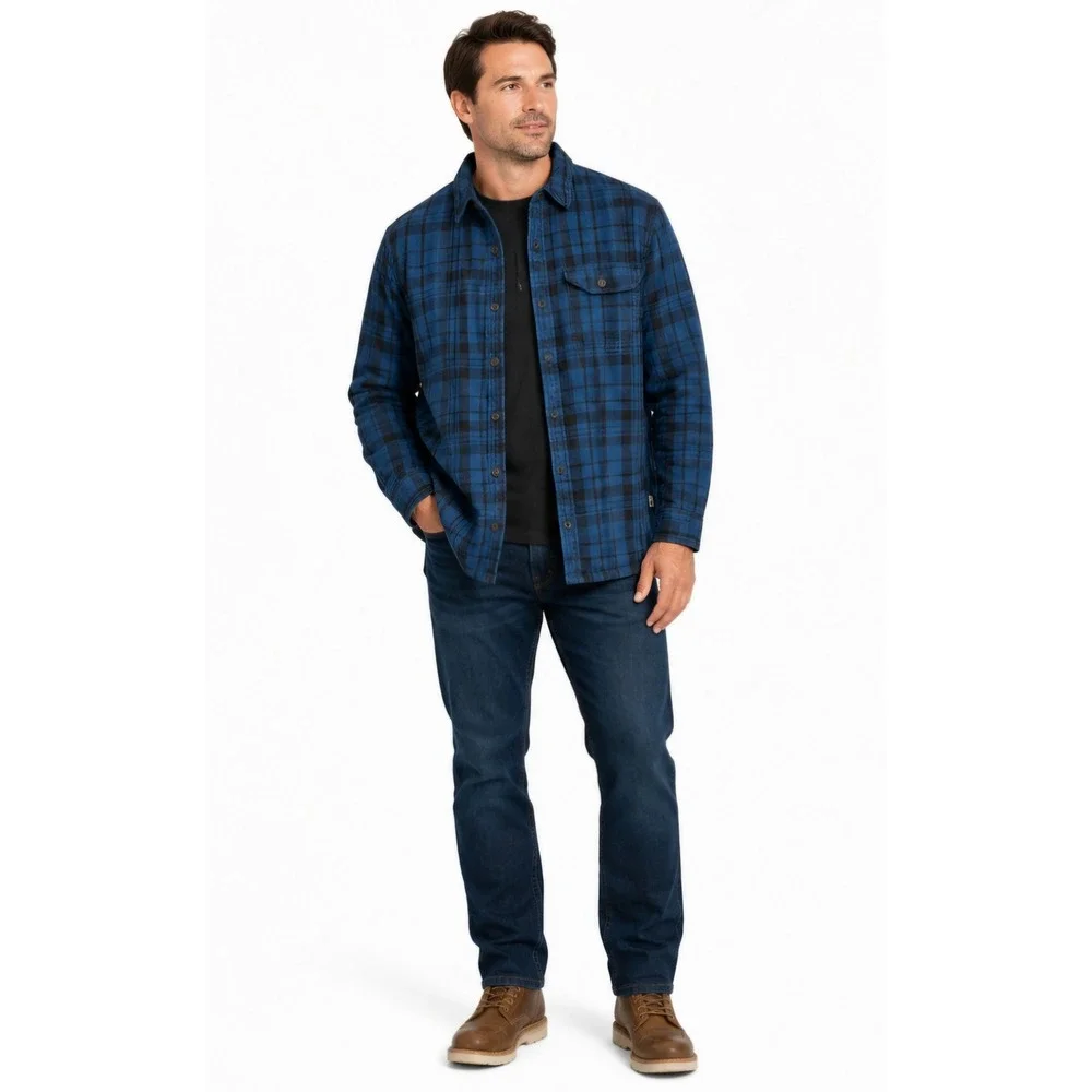 THE NORTH FACE Plaid Sherpa Lined Shirt Jacket Men's XL Blue Black Flannel